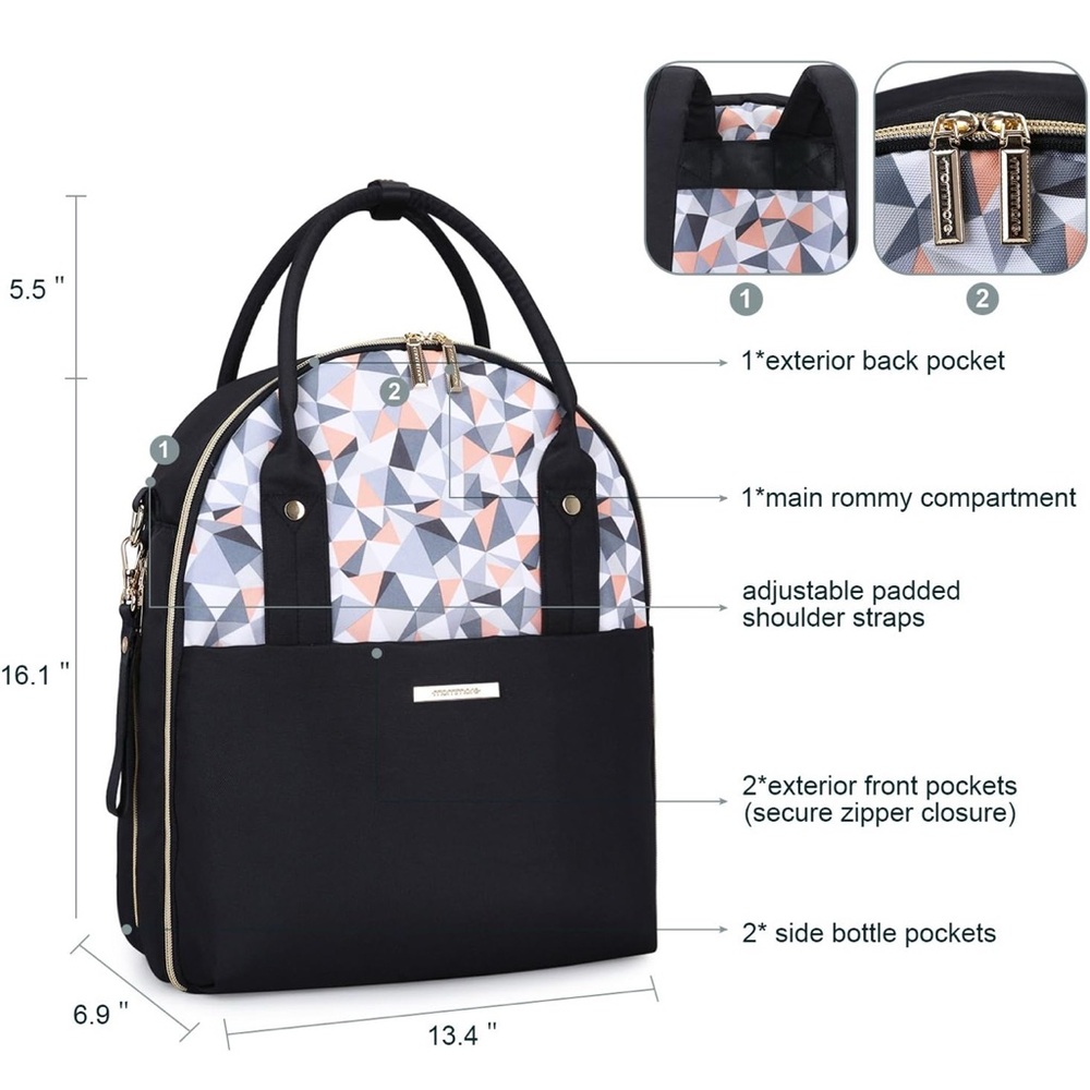 mommore Fully Opened Baby Diaper Bag Black Travel Backpack